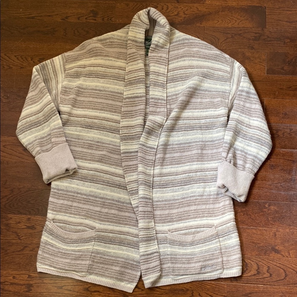 Woolrich Size Small Open Front Roll Neck Cardigan Sweater 100% Lambswool
